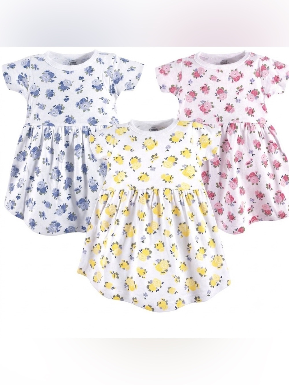 LUVABLE FRIENDS Set of 3 Floral Short Sleeve Cotton Toddler Dresses - 5T
